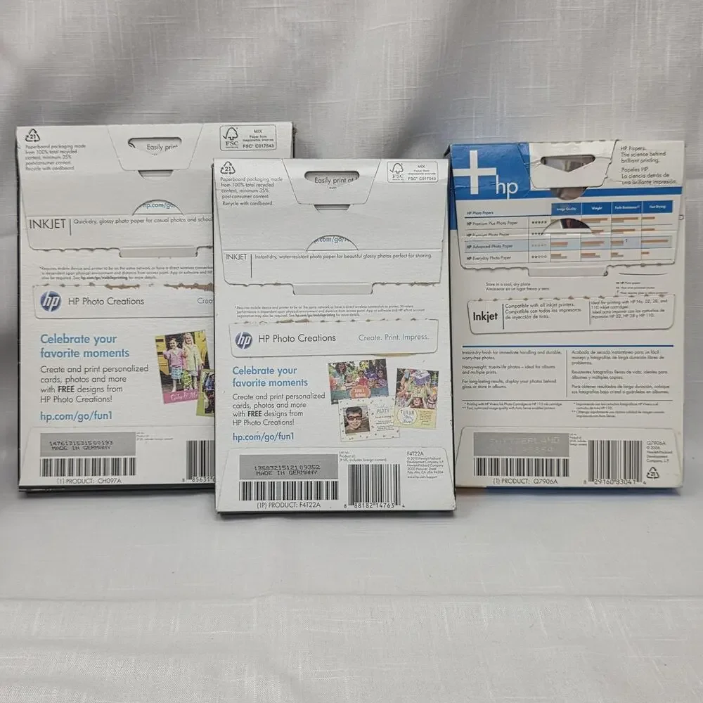 Lot of 3 HP Glossy Inkjet Photo Paper Packs 4x6 5x7 Mostly Full Open Boxes